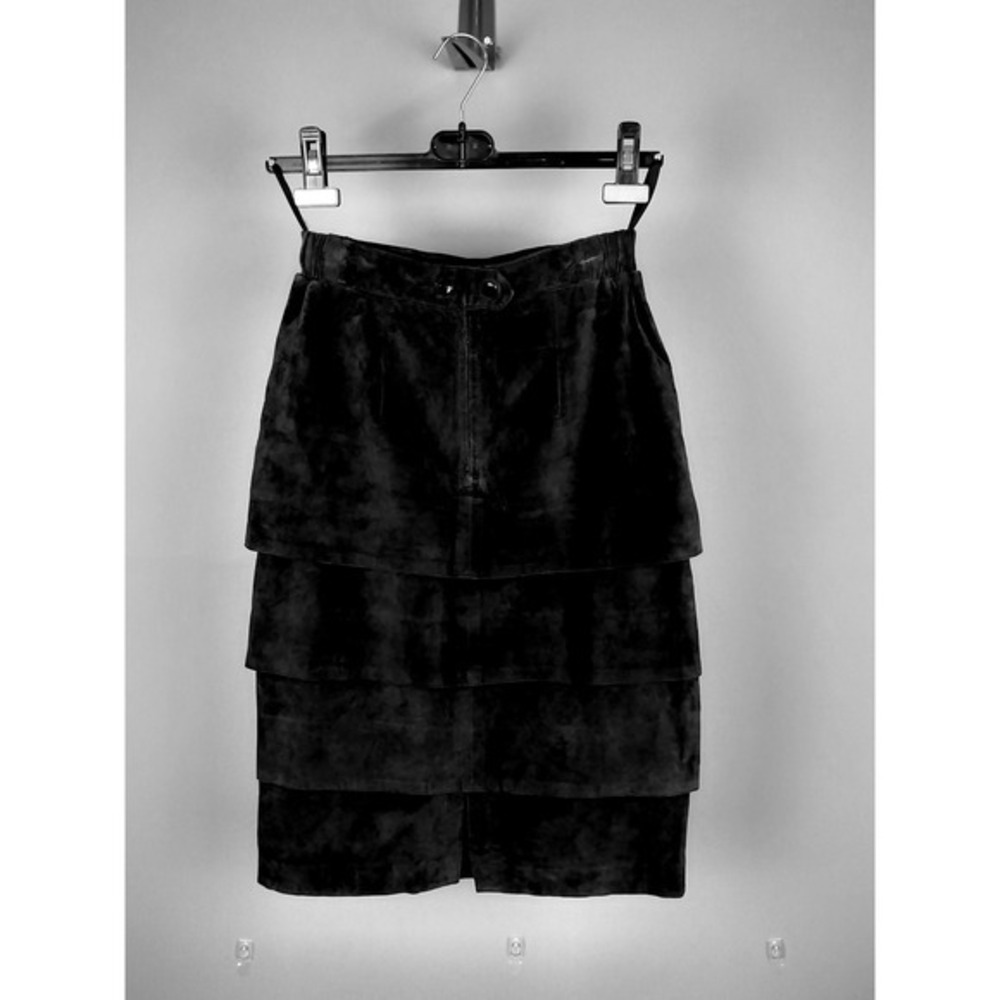 NWT Vintage Suede‎ Tiered Ruffle Midi Skirt Leather Lauren Alexandra